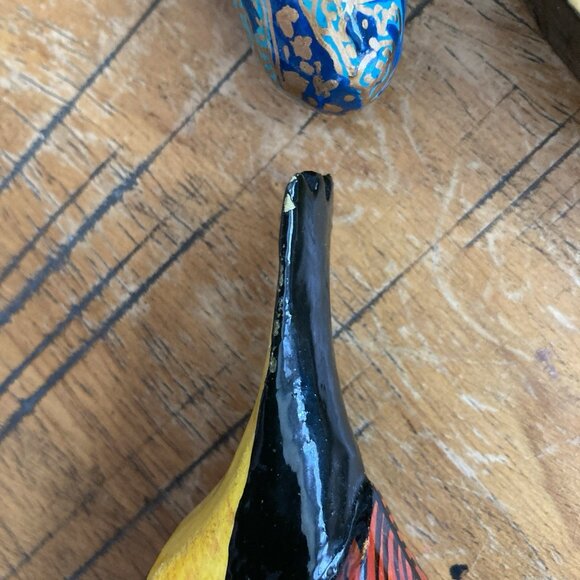 VTG Hand Painted Wooden Colorful Birds Napkin Holders Mache Composition Set Of 4 - Picture 4 of 10